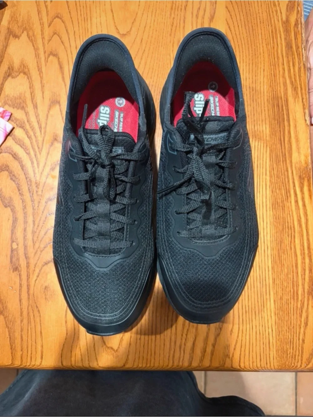 Skechers Men’s Black Athletic Sneakers with Red Insole Accent